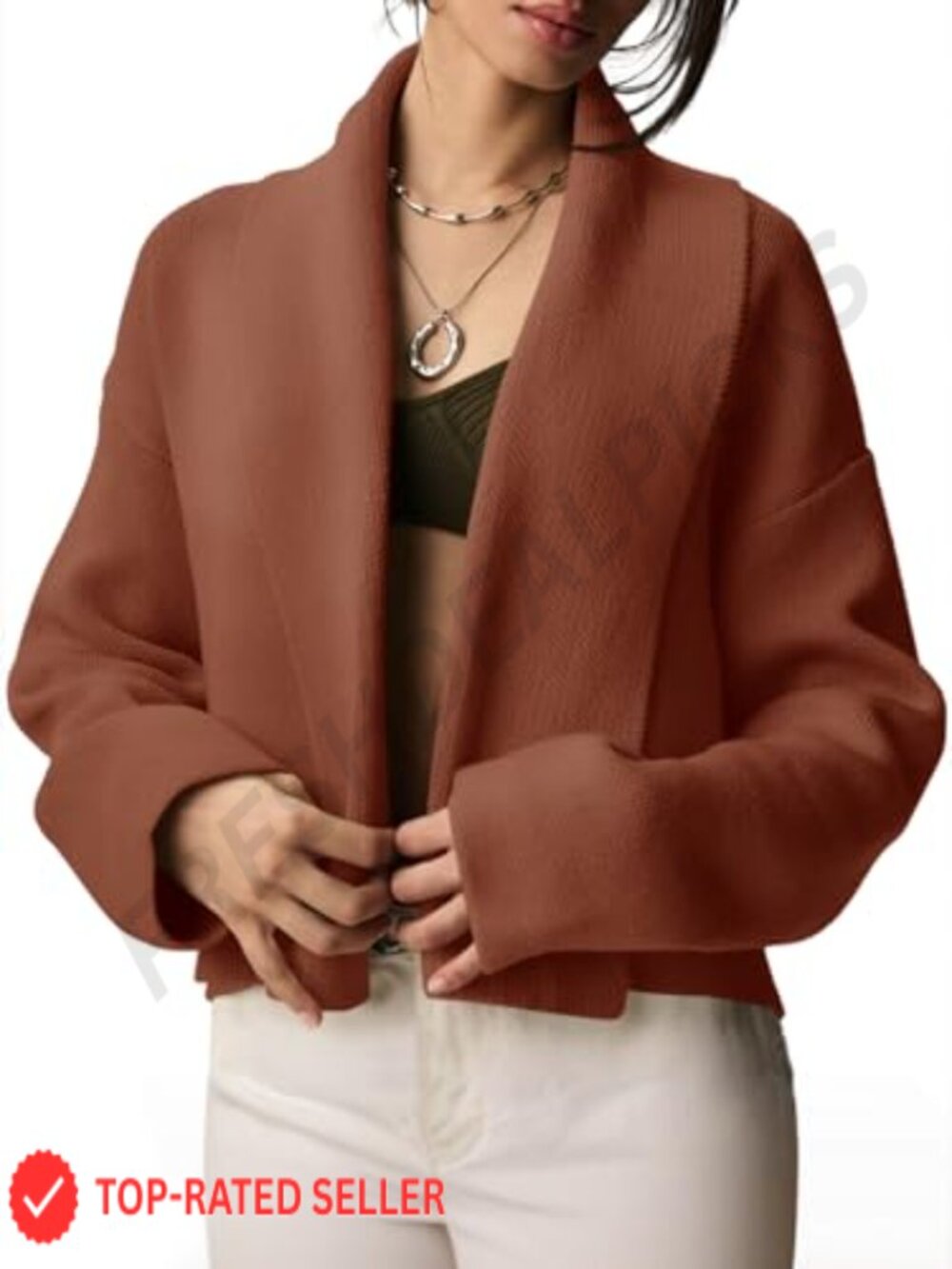 Cropped Cardigan Sweater Womens Open Front Shawl Collar Long Sleeve Knit
